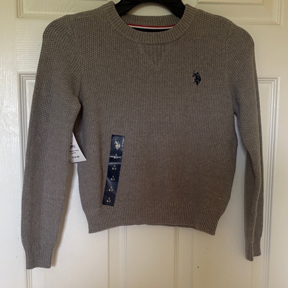 U.S. Polo Assn. Crewneck Sweater in Taupe with Navy Logo